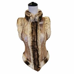 Live a Little Faux Fur Trimmed Vest in Brown and Cream